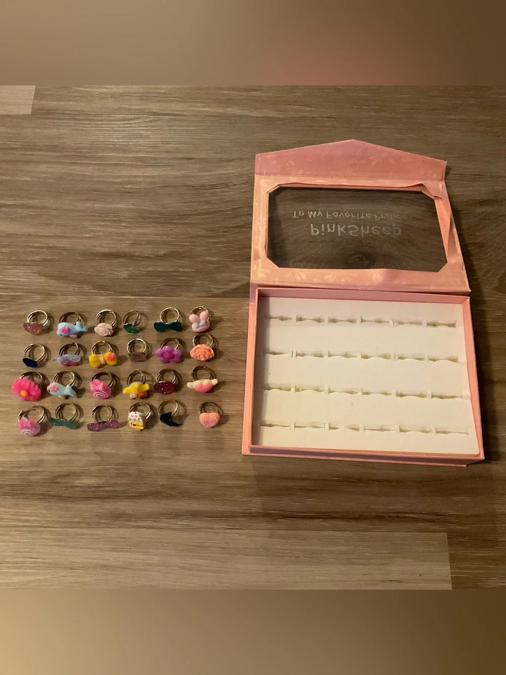 Pinksheep  | Girls Pink Jewelry Ring Set - Cute Multicolor Charms